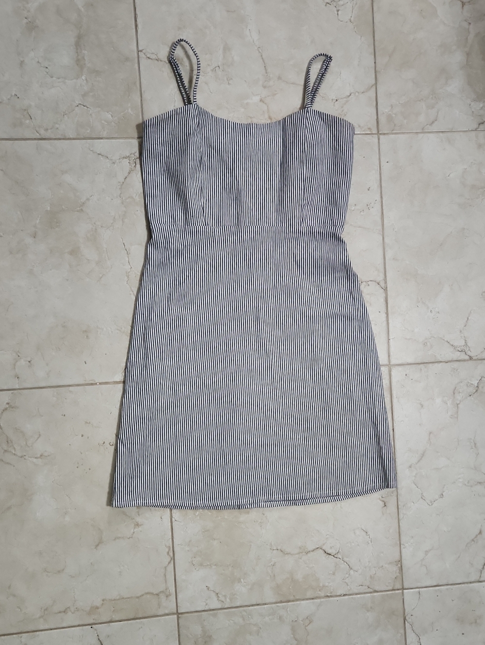 Striped Navy and White Spaghetti Strap Dress By BRANDY MELVILLE